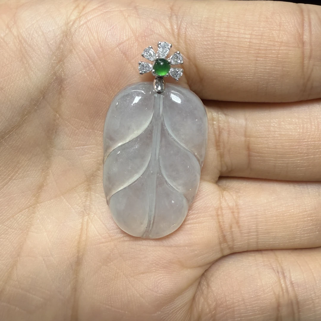 【地大甄选】天然A货 18K金翡翠叶子吊坠（双证书）15