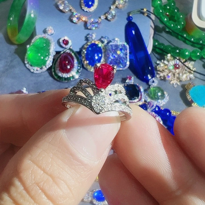 钨金红色蓝色满钻镶嵌