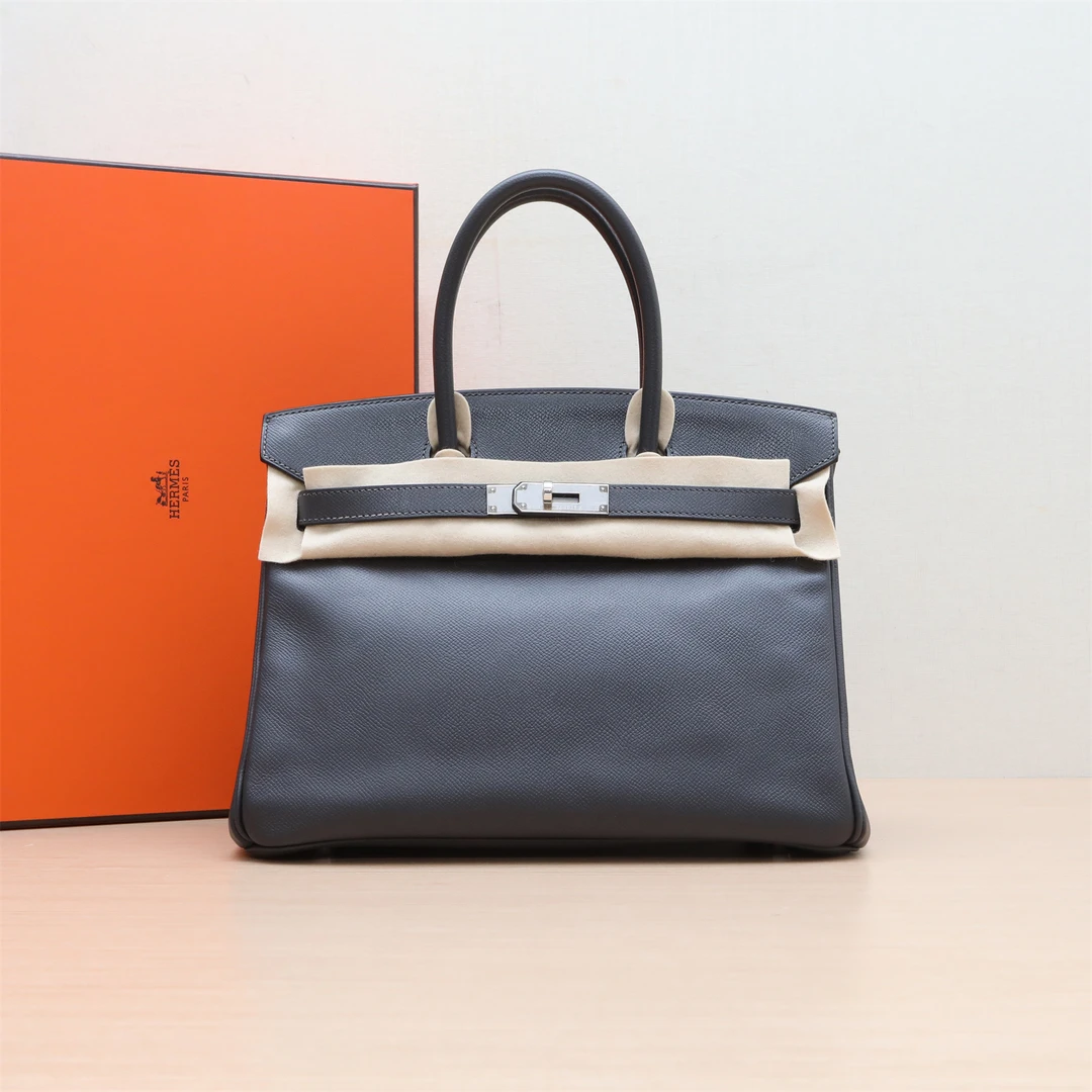 95新 Hermes/爱马仕 小花双双 Birkin 30 石板灰 Ep皮 框M 银扣