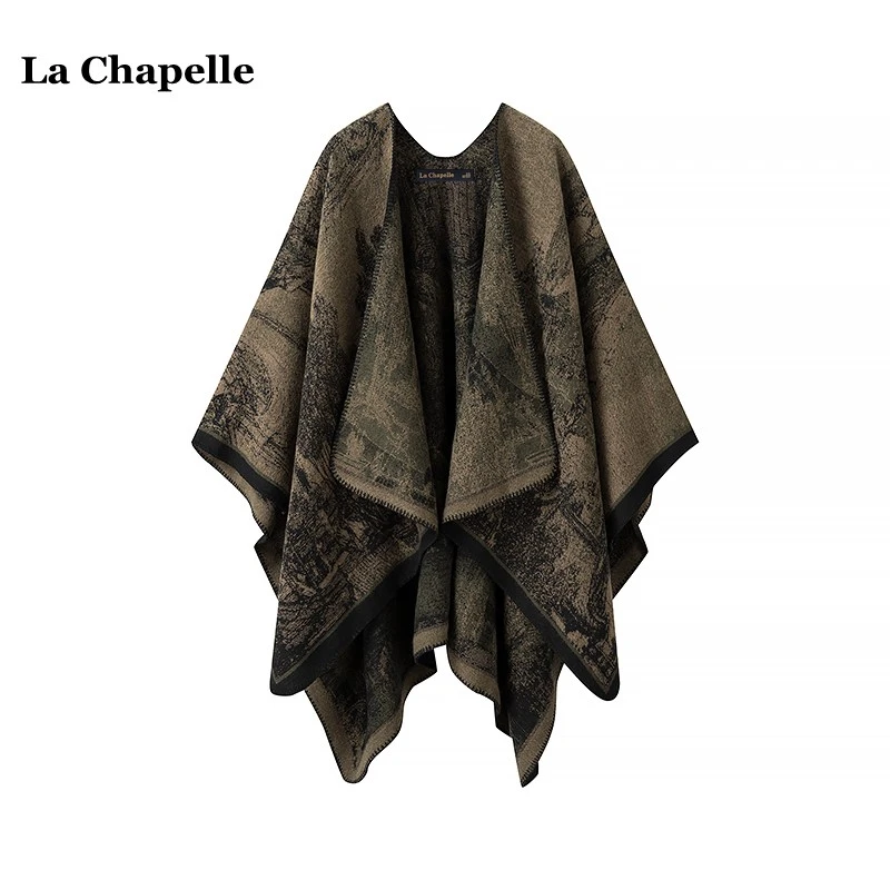 拉夏贝尔_La Chapelle高级感双面针织斗篷披肩女国风旅游外搭披风