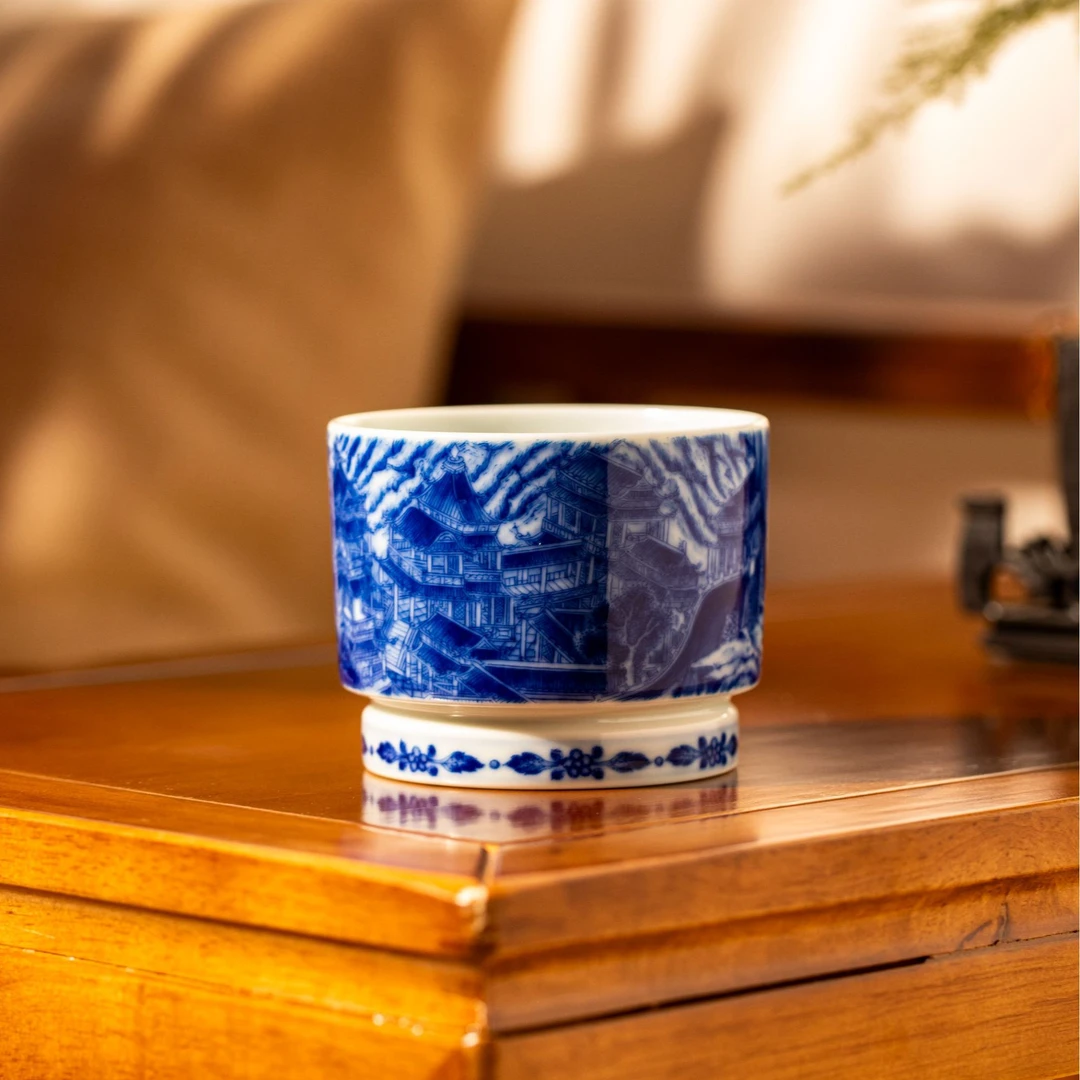 当代 祖传窑 大明宫图直口杯