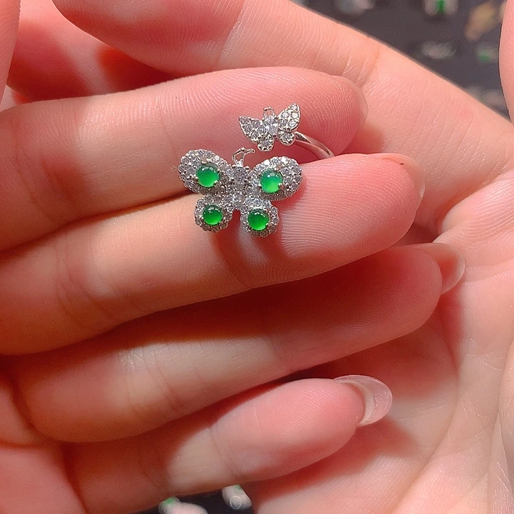 哈***姐翡翠银S925镶嵌耳饰戒指