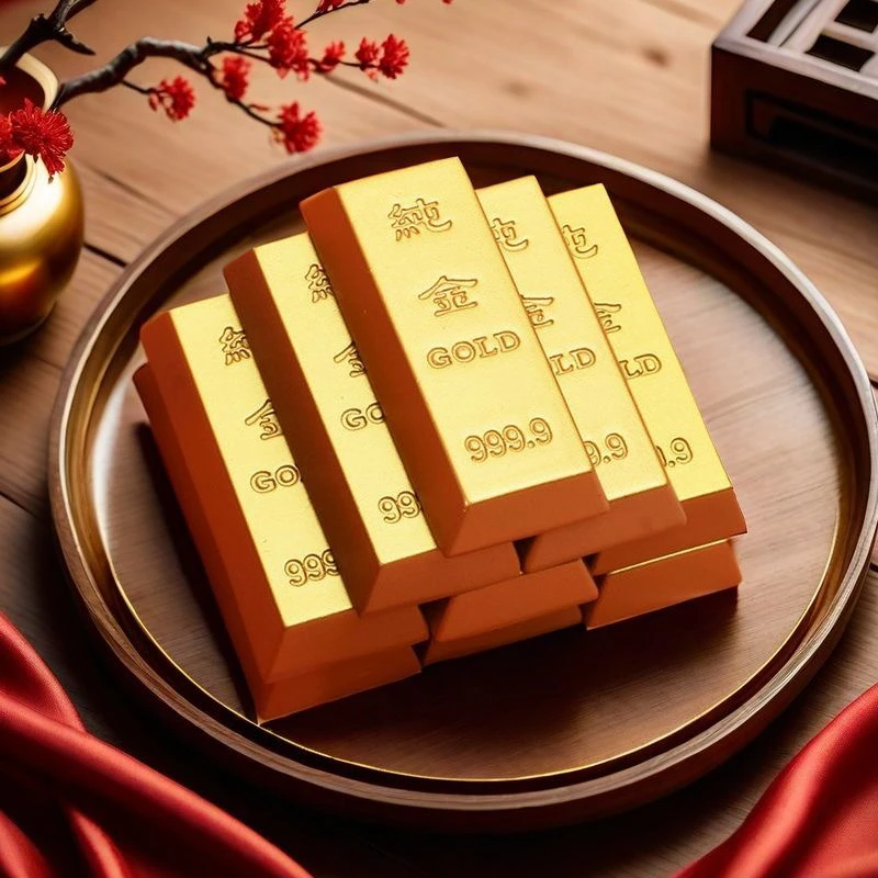 实心纯黄铜防真金条金属工艺摆件镇尺书房金色工艺品摆件金条道具