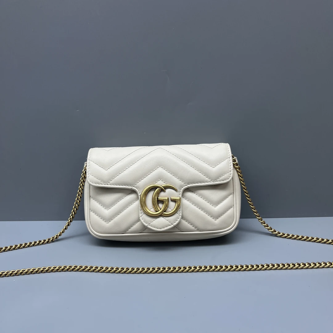 90新 GUCCI/古驰 白色marmont mini链条包 无龙虾扣 尺寸16*10