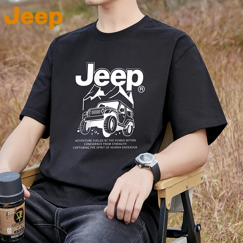 JEEP吉普纯棉圆领短袖男士夏季新款复古潮流ins风t恤宽松休闲上衣
