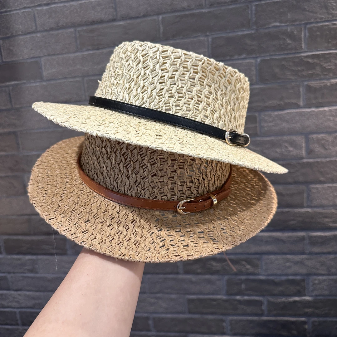 法式复古编织儿童草帽女孩夏季镂空透气海边度假平檐儿童防晒帽子