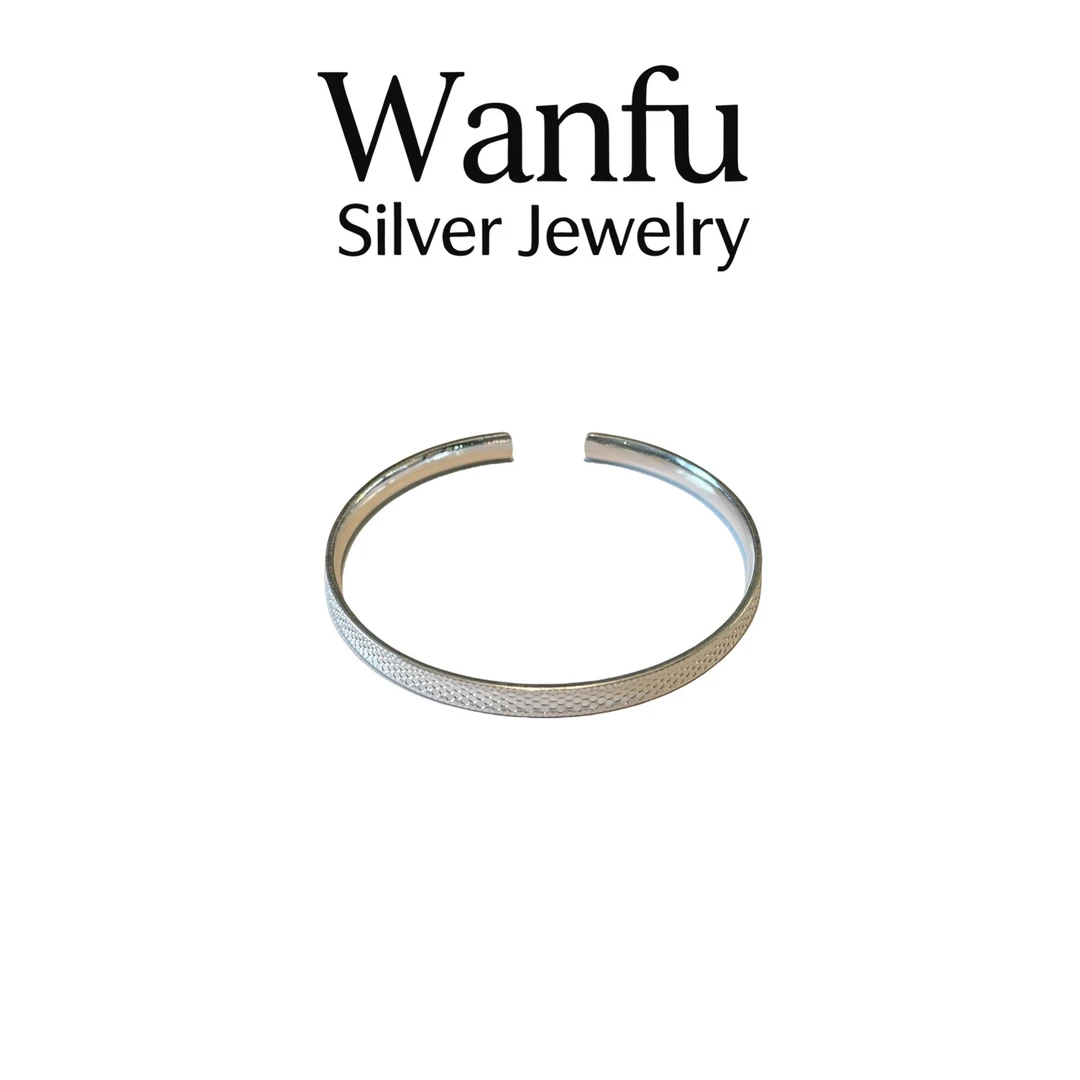 足银手镯 足银999.9鱼鳞开口亮面满天星手镯闪实心时尚女款碎冰冰