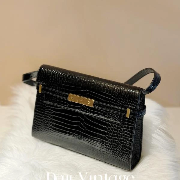 大吉中古/ysl 鳄压纹黑金中号曼哈顿单肩包