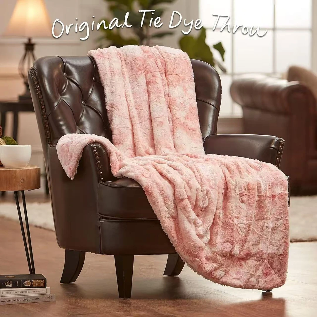 pv绒毛毯长毛水晶绒毯子 加厚披肩盖毯12毛PV绒扎染毛绒毯