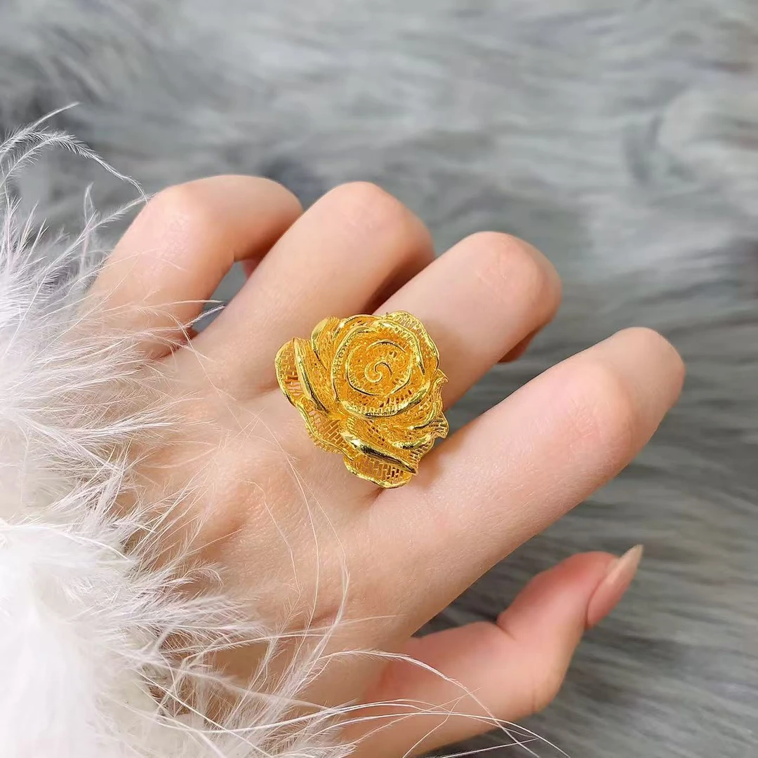 【伟新源】足金999 5G工艺   玫瑰大花活口戒10.5克