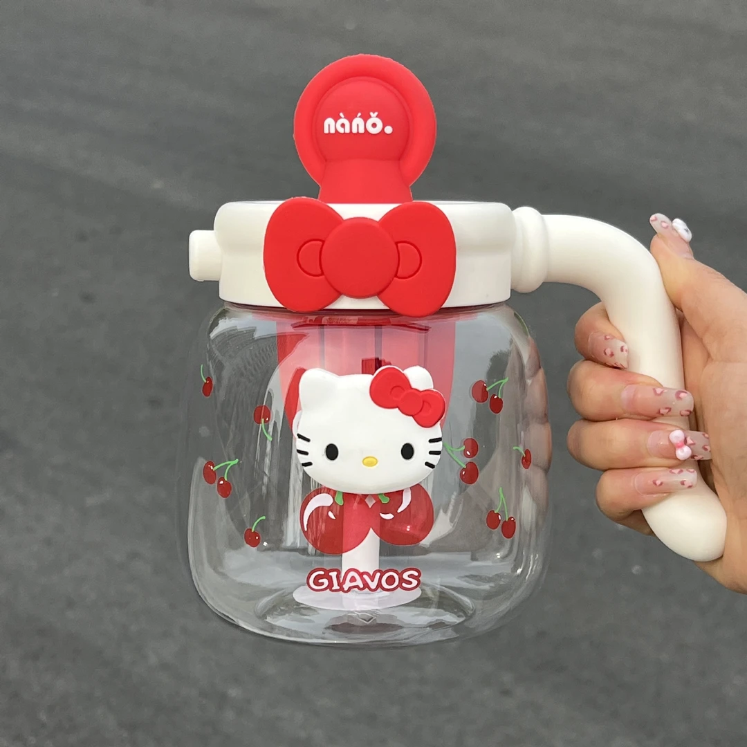 网红可爱吸管杯水壶便携大容量防漏防摔大肚学饮杯喝水杯樱桃红