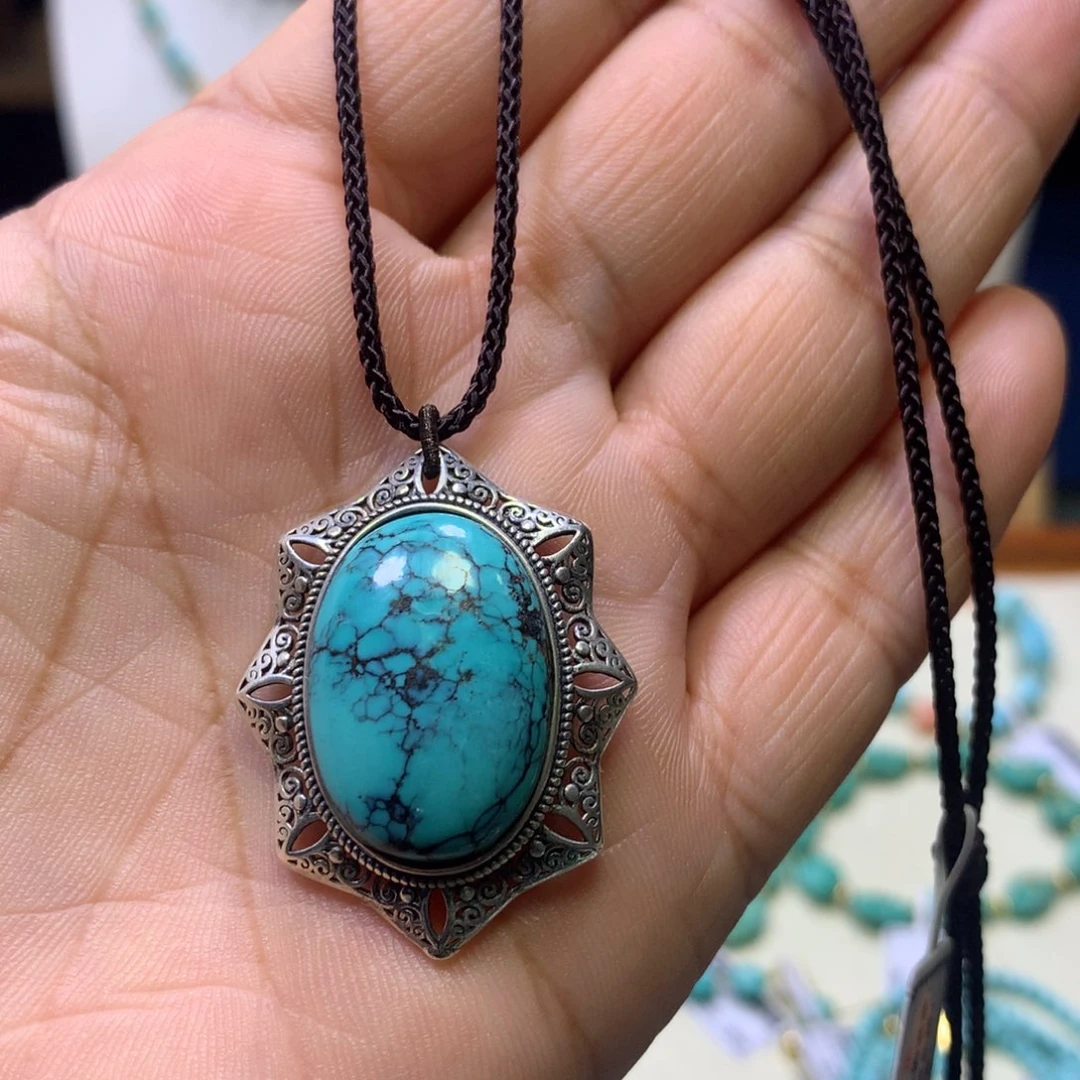 绿松石银S925镶嵌锁骨