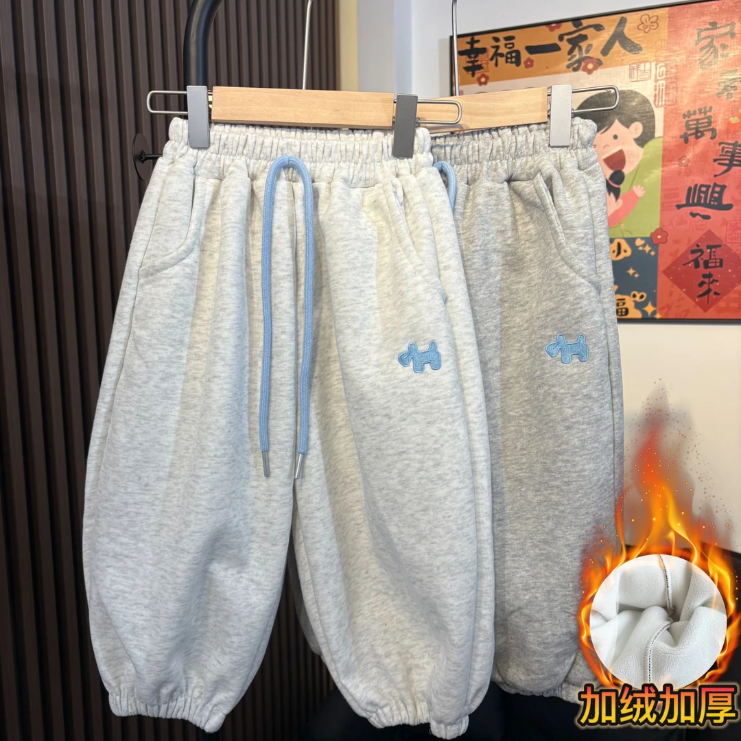 【加绒加厚】儿童韩系刺绣卫裤春女宝新款收口裤洋气潮