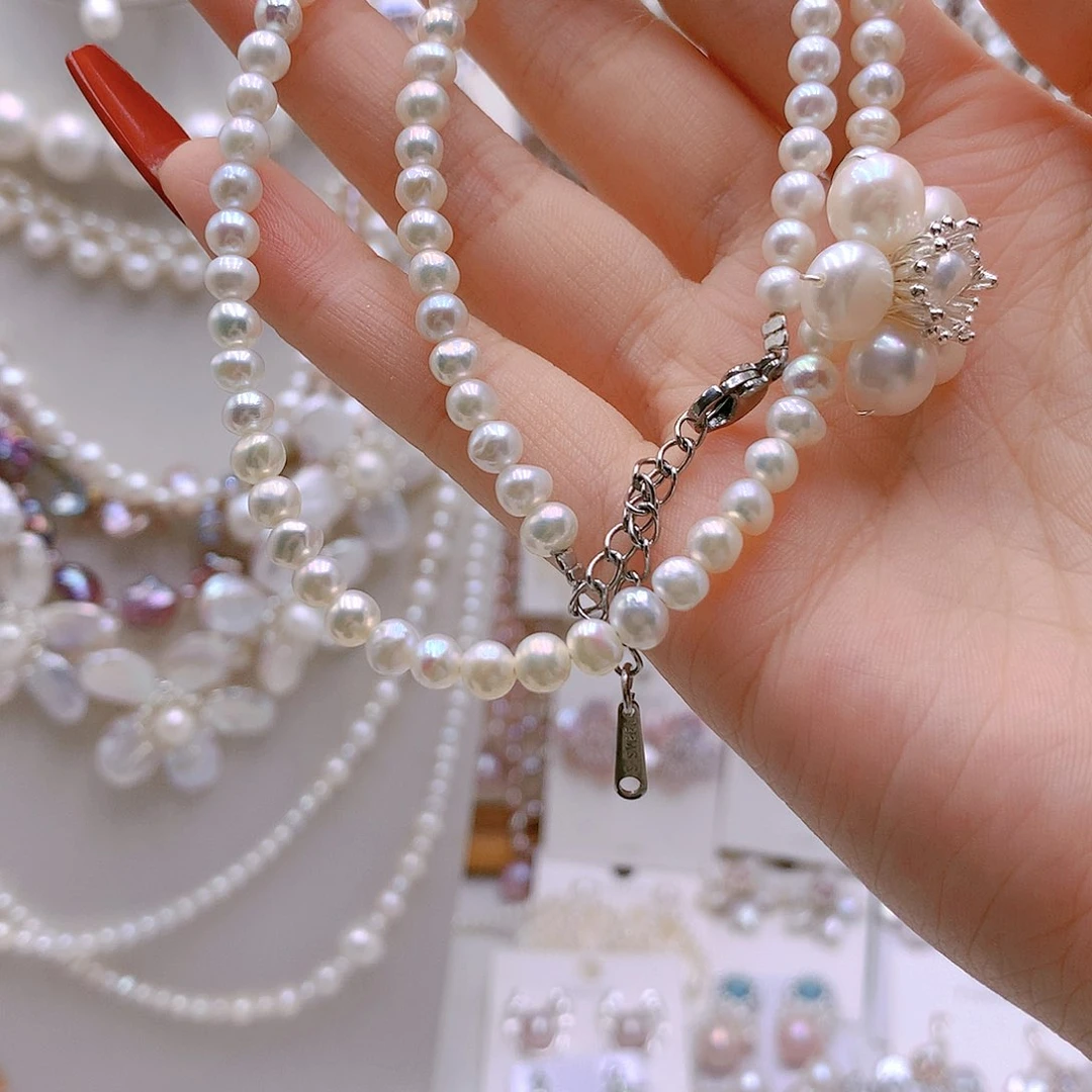 银S925镶嵌耳饰淡水珍珠