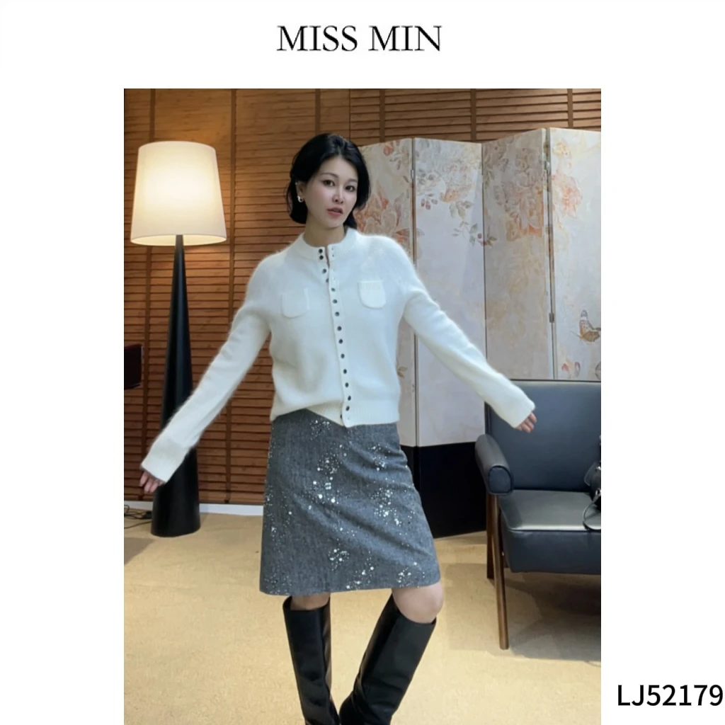 MISS MIN【星辰】羊毛重工亮片半裙清冷系衣服显瘦百搭半裙LJ52179