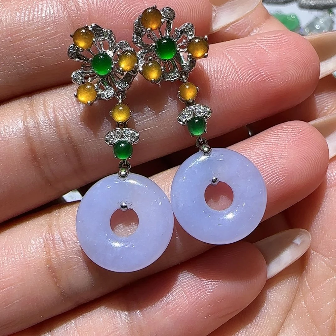 【闪购商品】18K金镶嵌翡翠耳饰天然