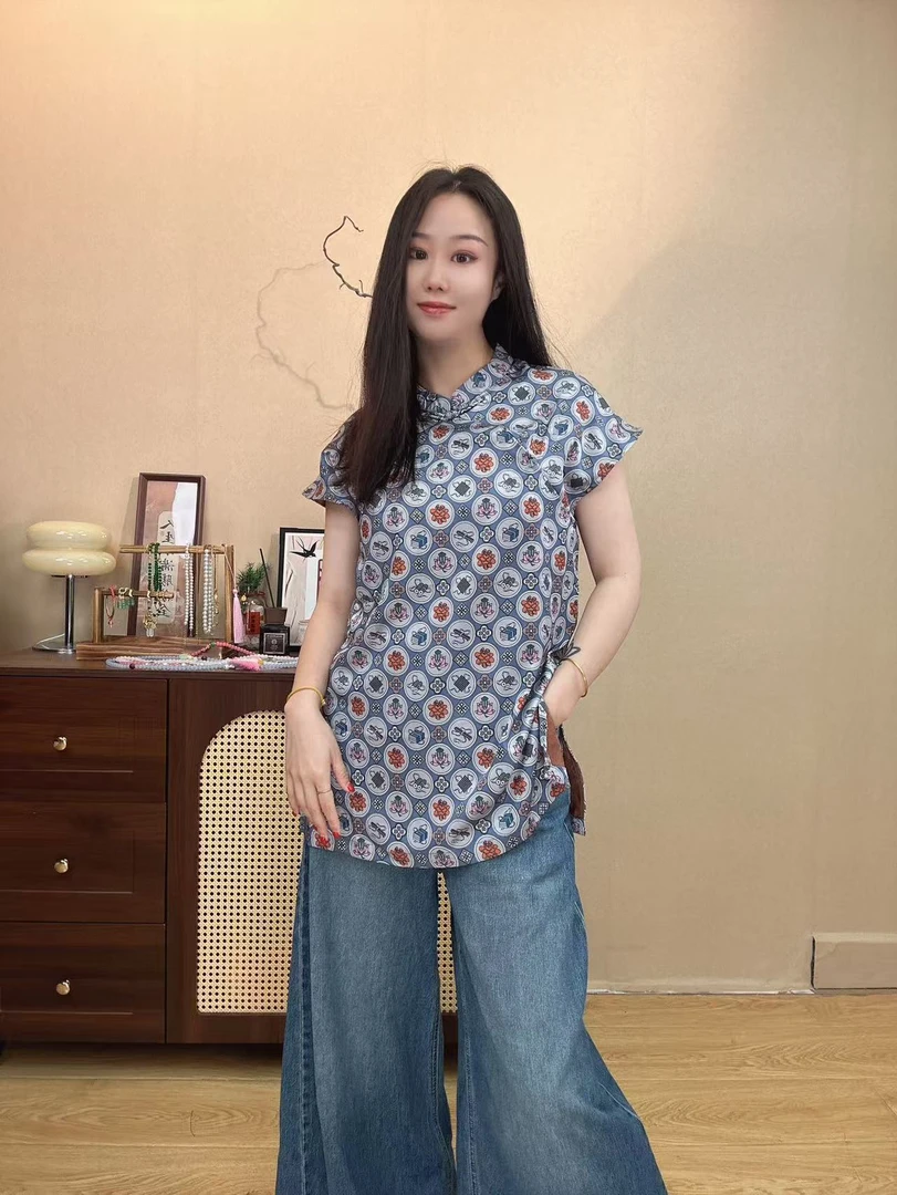 【澜公子9153】文房四宝*短袖春夏新款气质百搭新中式国风中长款