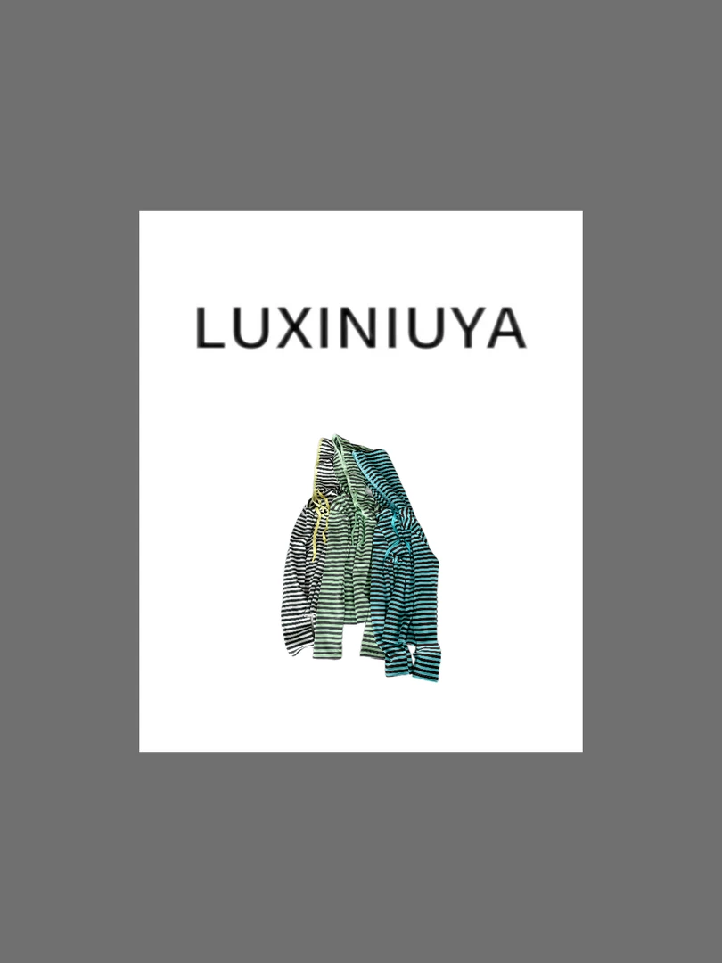【LUXINIUYA】条纹连帽  重工连帽抽绳撞色条纹柔软上衣CX2164
