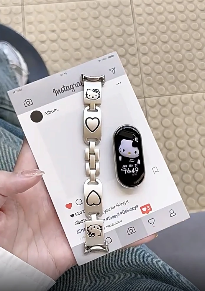 小米手环金属表带适用10/9/8陶瓷版金属爱心kitty猫咪小米女款