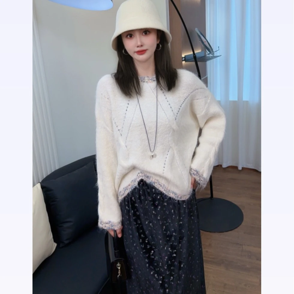 【秋天的氛围感是毛衣给的】甜美风小香风纯色软糯慵懒圆领宽松毛衣