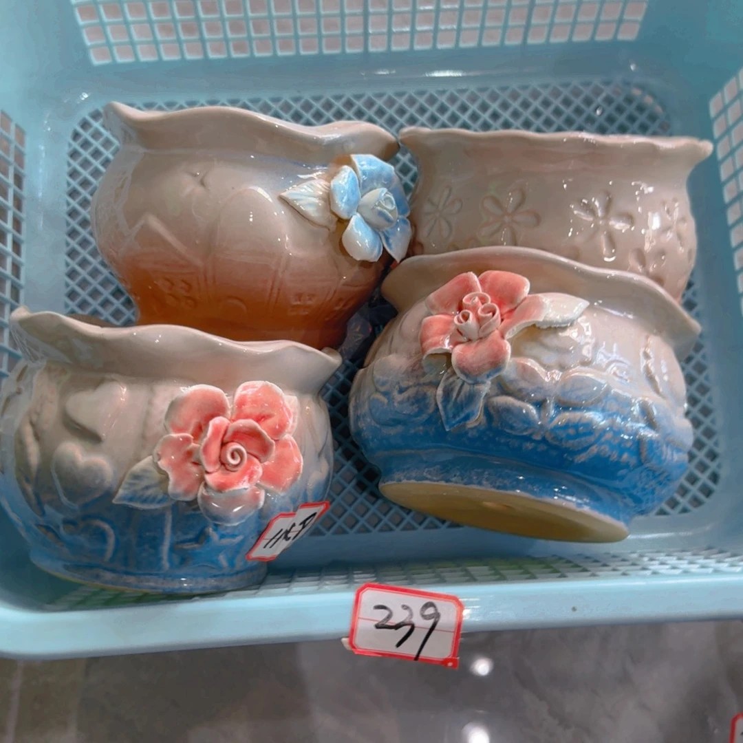 紫砂花盆粗陶精雕