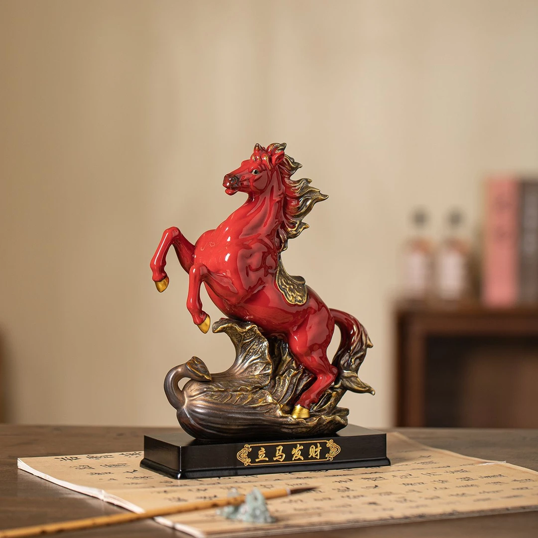 立马发财陶瓷骏马摆件古风家居客厅茶室大号生肖创意招财装饰礼品