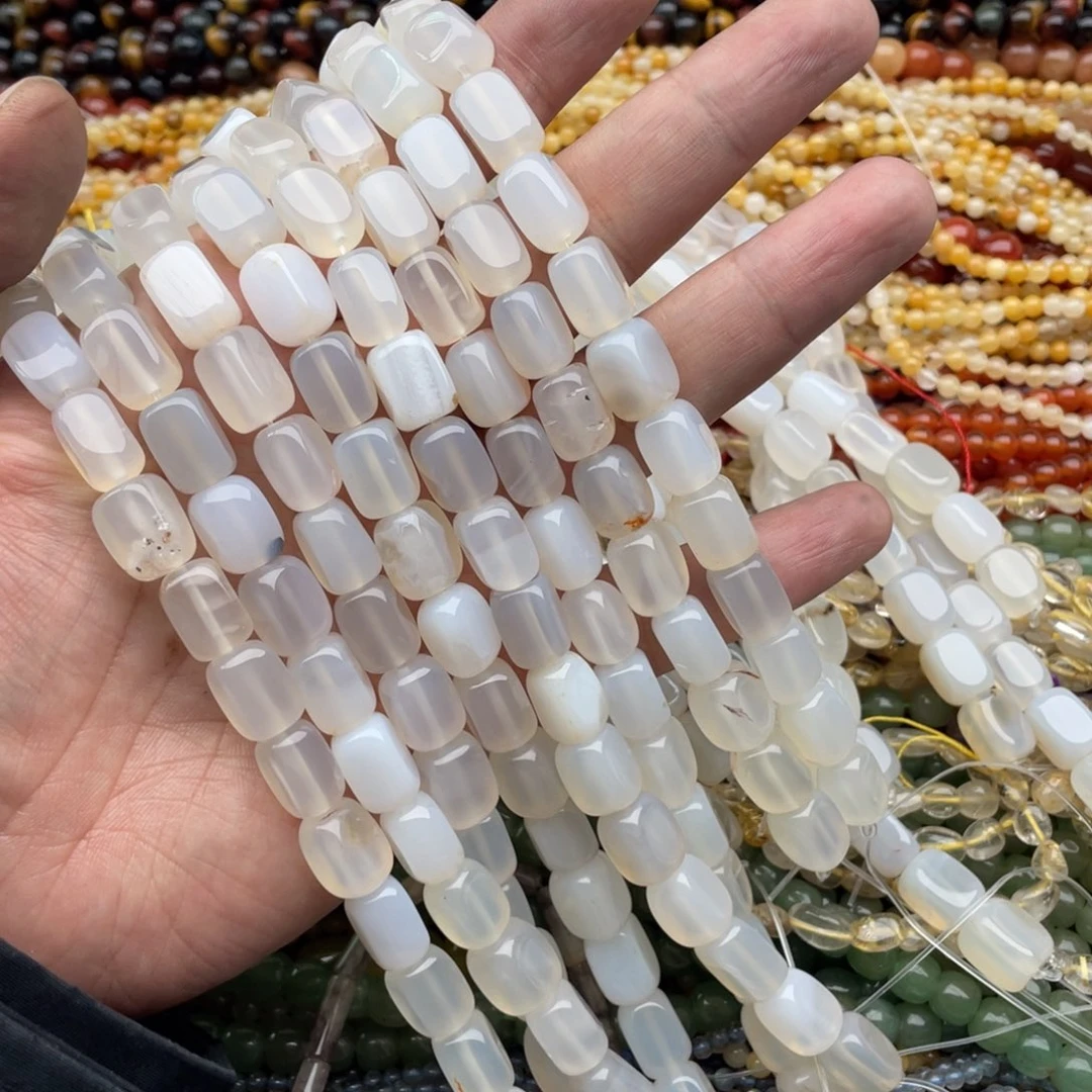 玛瑙/玉髓珠宝半成品未镶嵌一条装9*12左右白玛瑙方糖