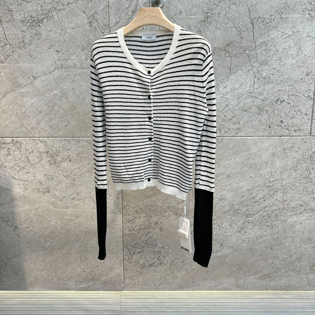 【ice dust】设计师品牌25年春新品条纹假两件长袖针织25SSSW04HI