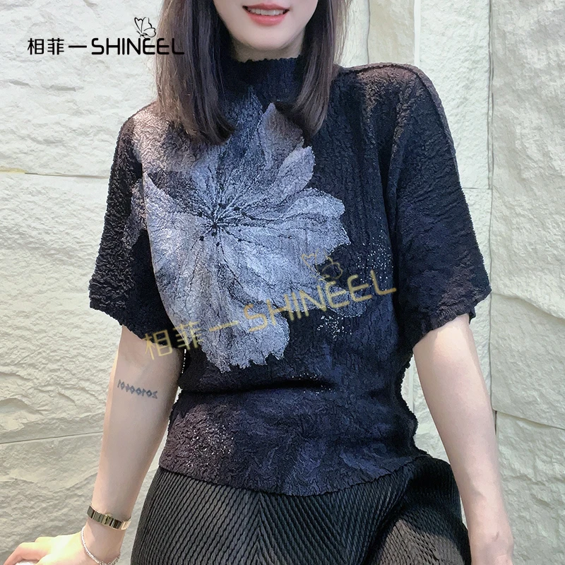 相菲一精品夏季薄款褶皱设计气质高级显瘦百搭半袖蝙蝠衫