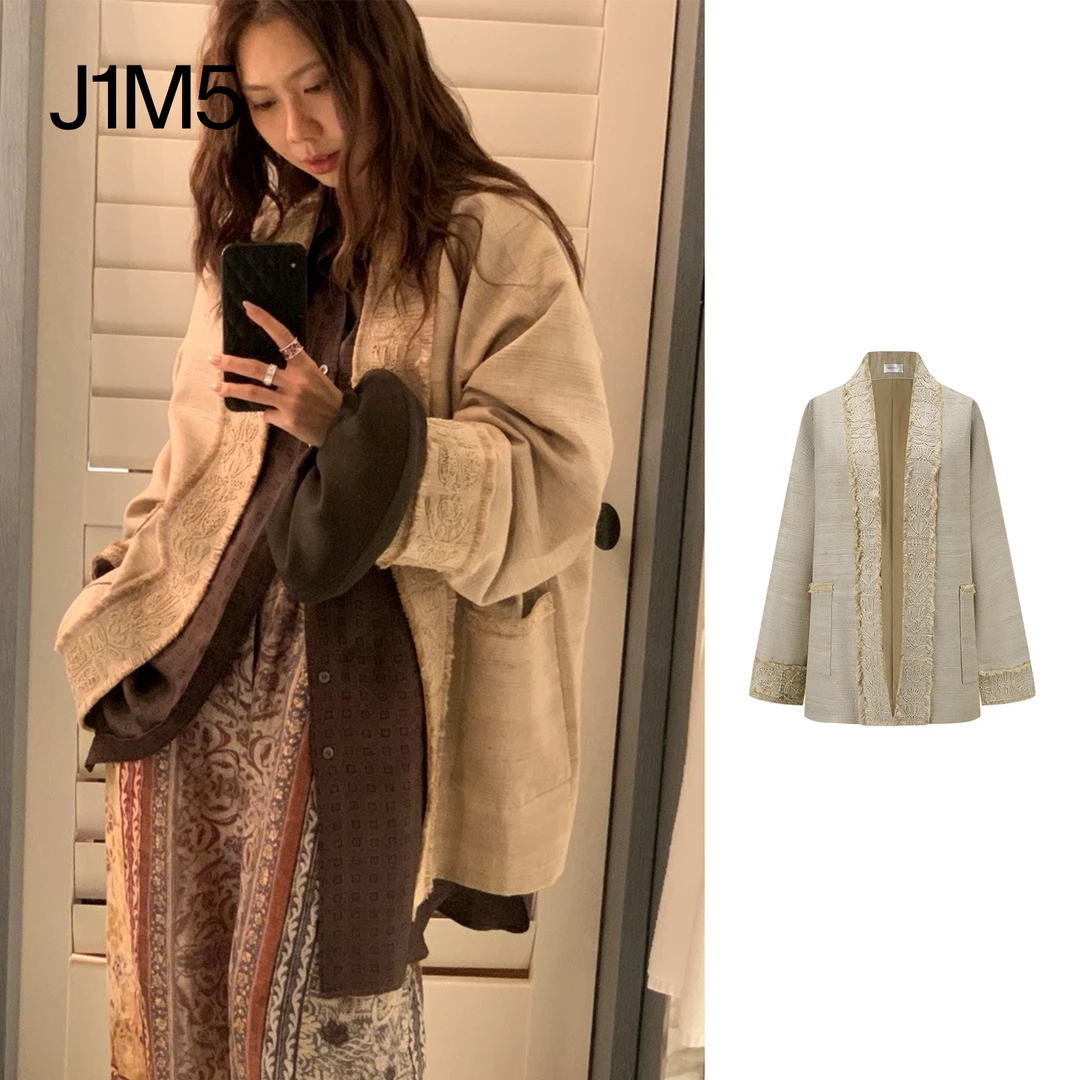 J1M5买手店 INTO THE EAST 25春夏 柞蚕丝贴布开衫外套气质加厚