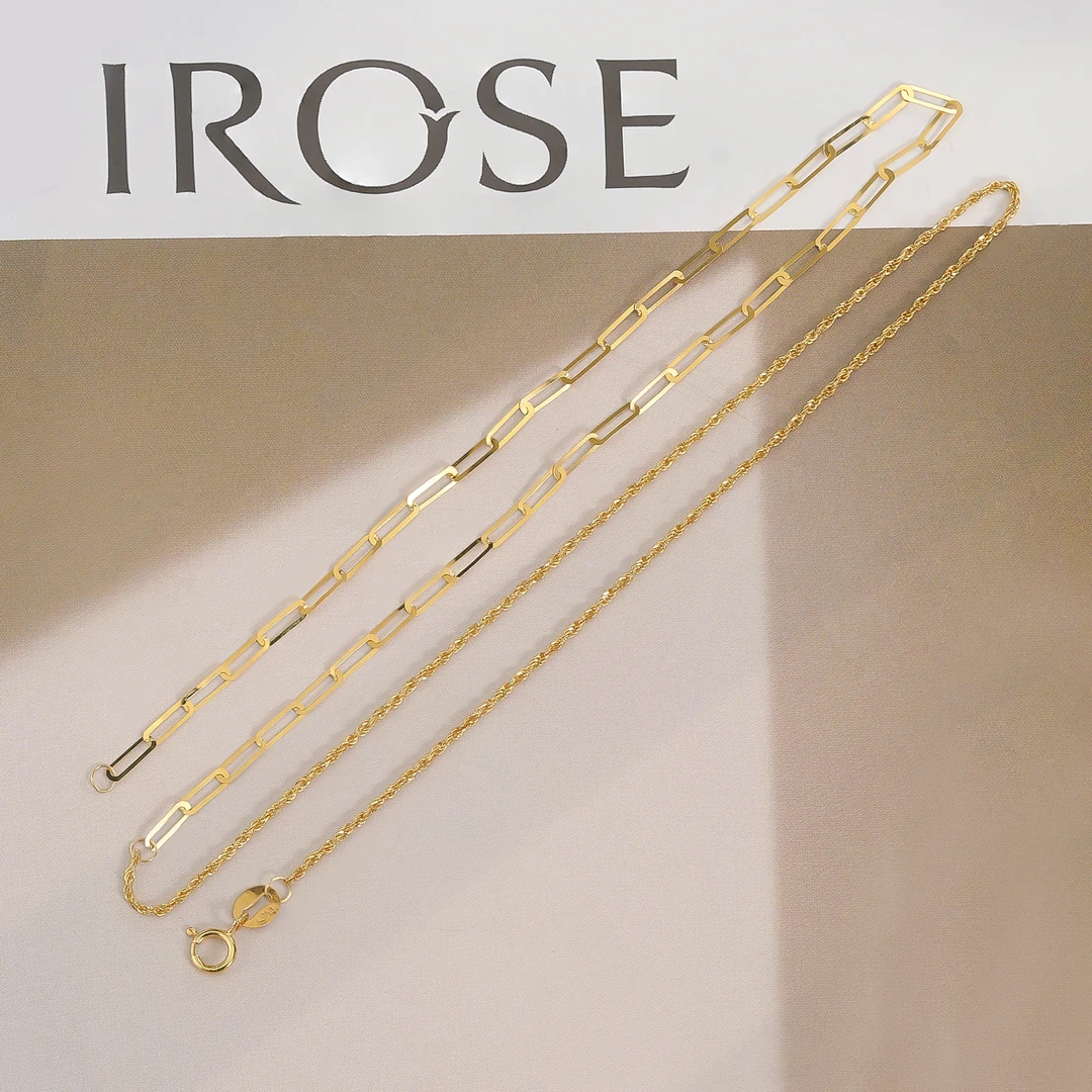 18k金时尚45CM百搭AB简约叠戴素链环环相扣麻绳链 【QL06330】