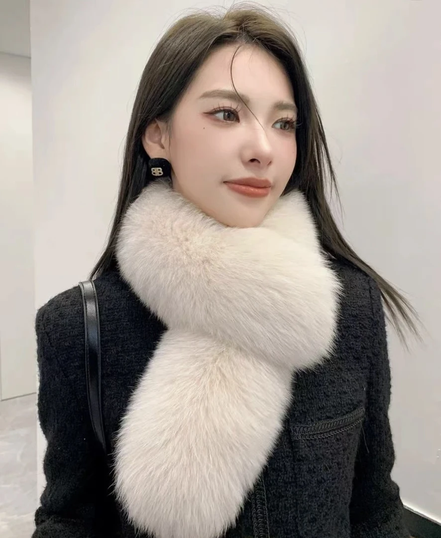 韩版狐狸毛围脖秋冬双面毛围巾冬季长款加厚保暖女士整皮真毛领
