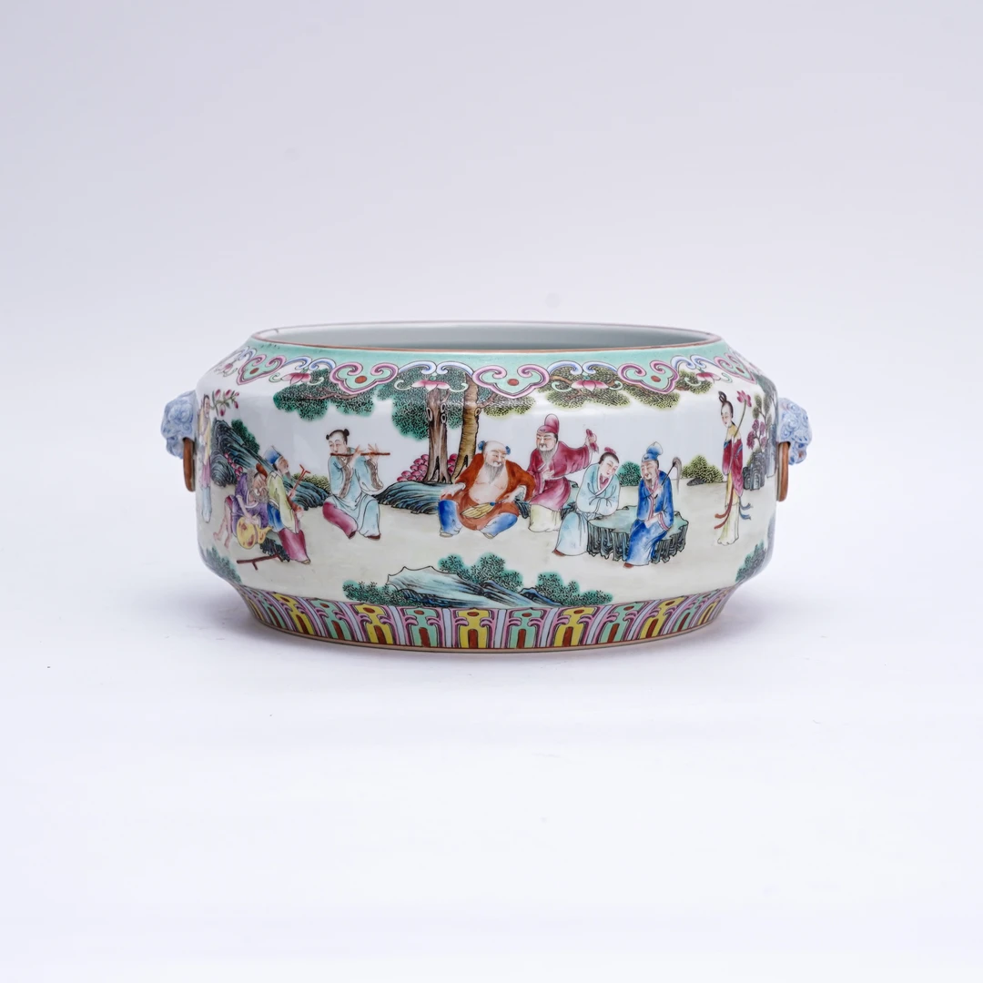 (AC7)C250515091粉彩人物故事纹双耳洗