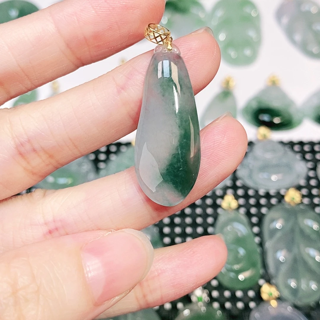 翡翠18K金镶嵌吊坠(不含链)