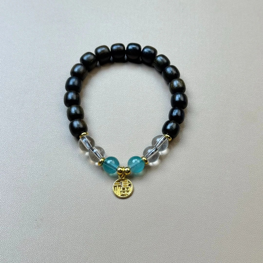 沉贵宝老形珠+水晶+福 手串(无礼盒)K76