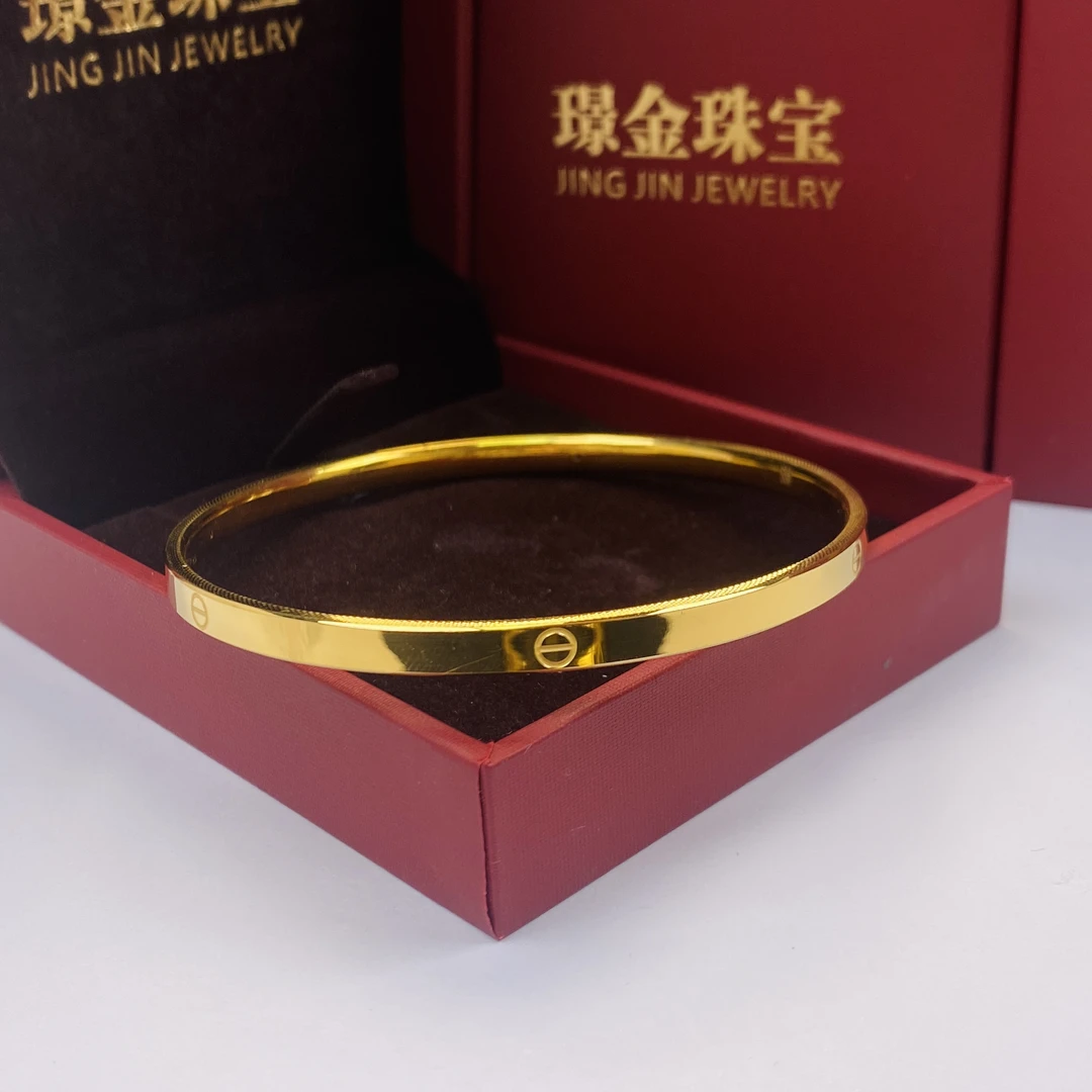 璟金珠宝足金999黄金亮面经典百搭一字手镯宽窄版卡4-6mm圈口可选