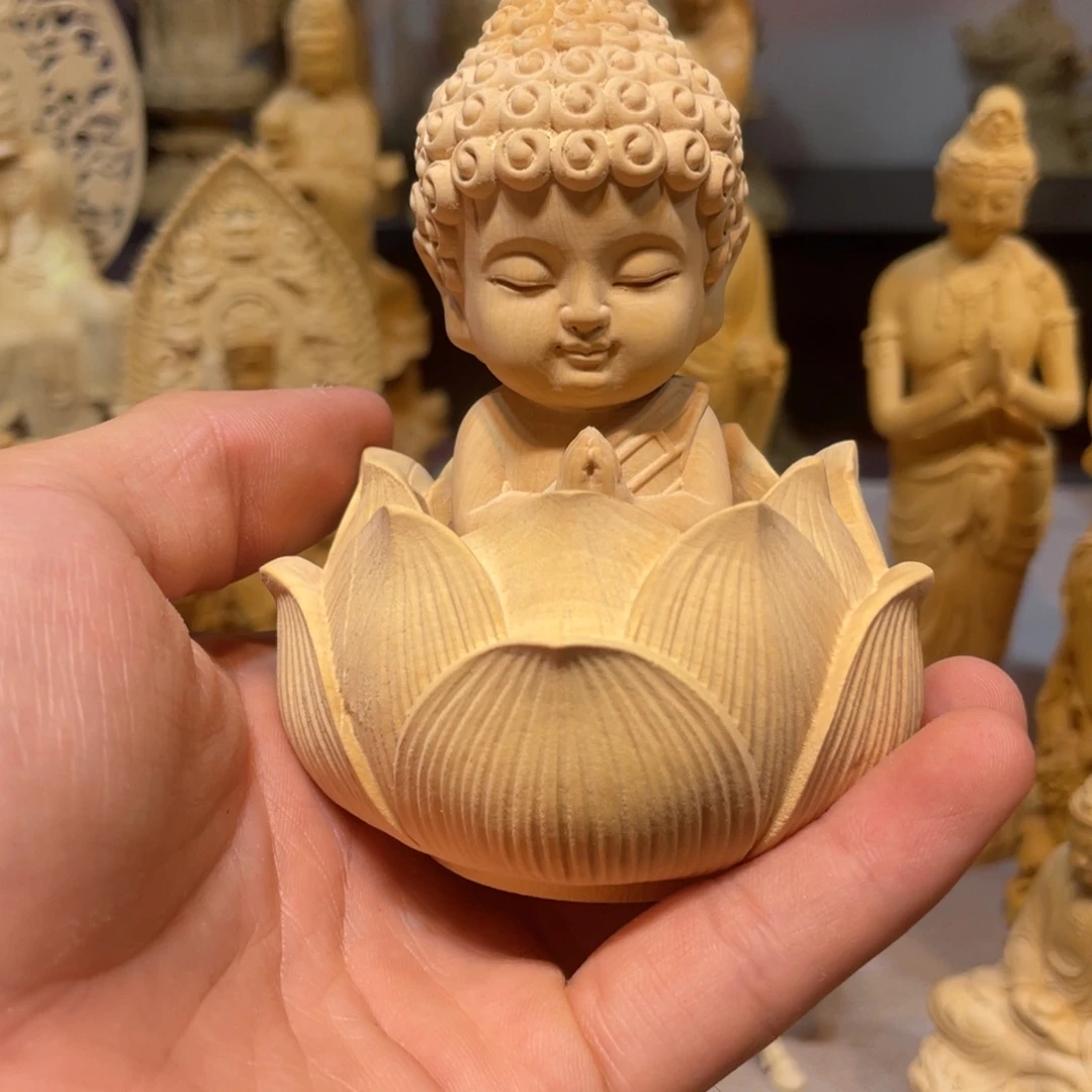 黄杨木瑕疵莲花宝宝佛
