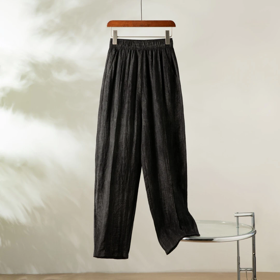 拉夏贝尔极简风印染休闲裤香云纱九分裤国风灯笼裤休闲女装复古