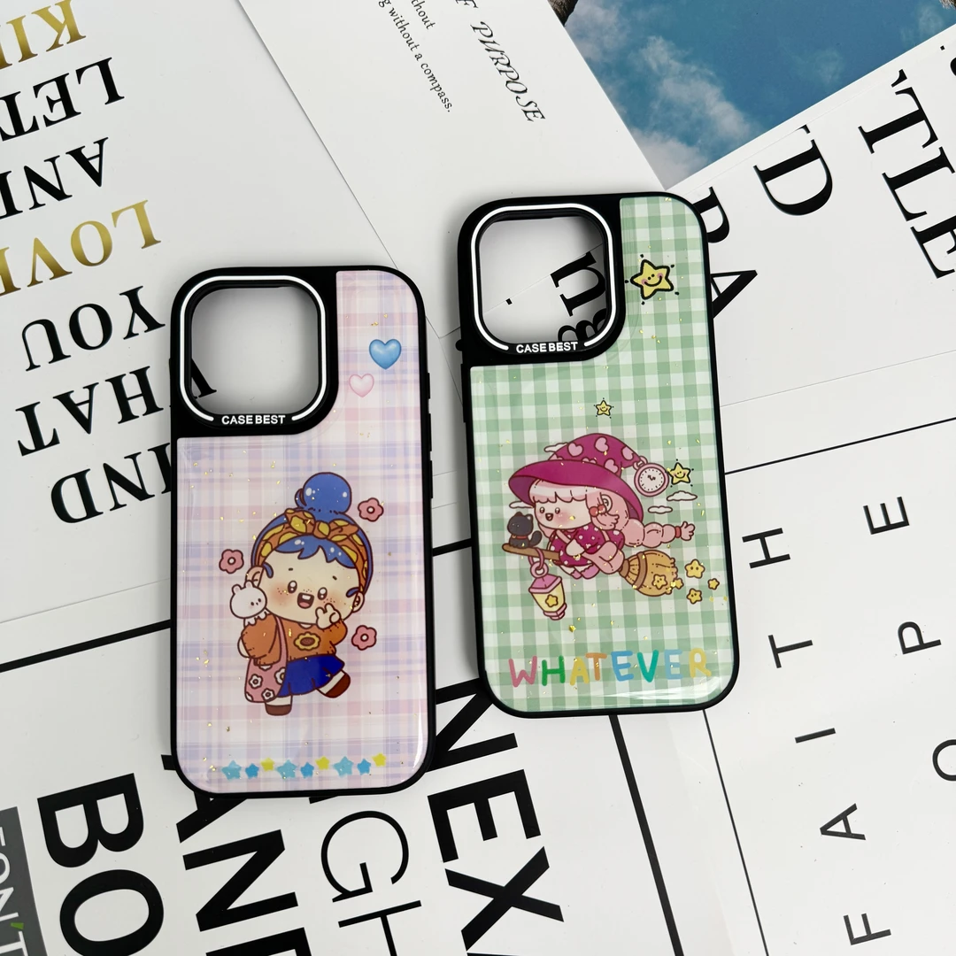 金箔闪粉卡通适用于iphone16pm/15pm/14pm防摔滴胶个性可爱手机壳