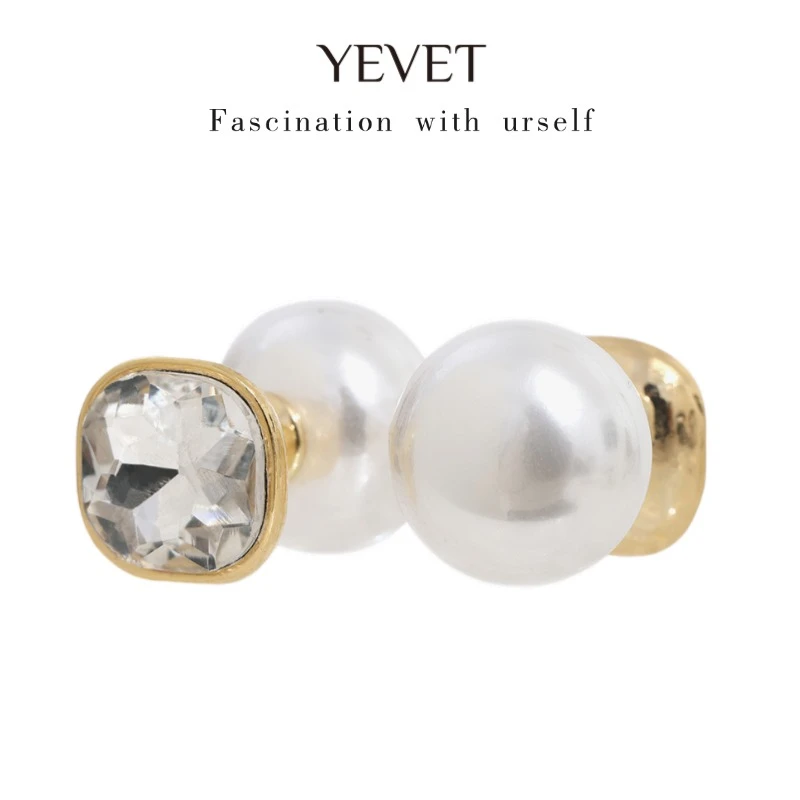 YEVET 合金仿珍珠耳饰 超闪方形珍珠耳环前后戴轻奢高级感耳钉