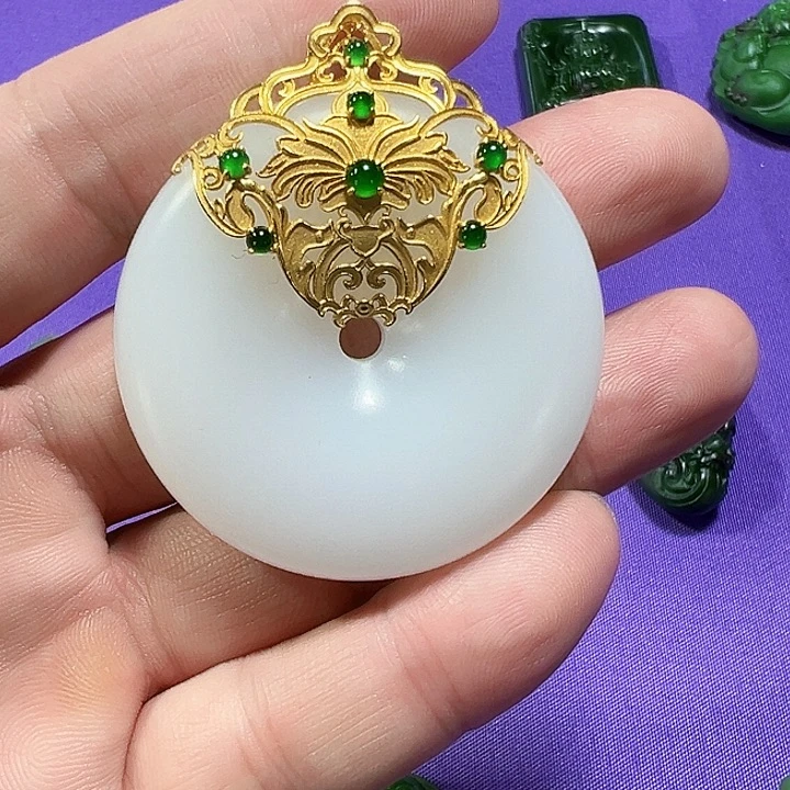 和田玉（白玉）18K金镶嵌吊坠(不含链)