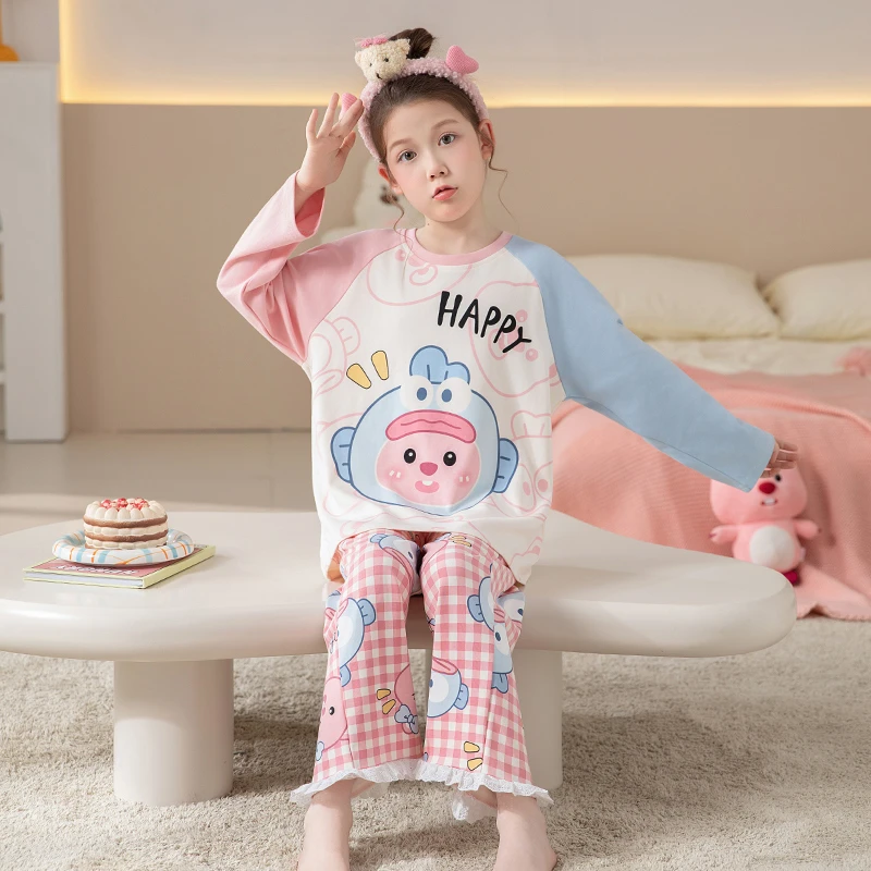 2025新款儿童睡衣女童春秋季长袖薄款纯棉卡通女孩大童家居服套装