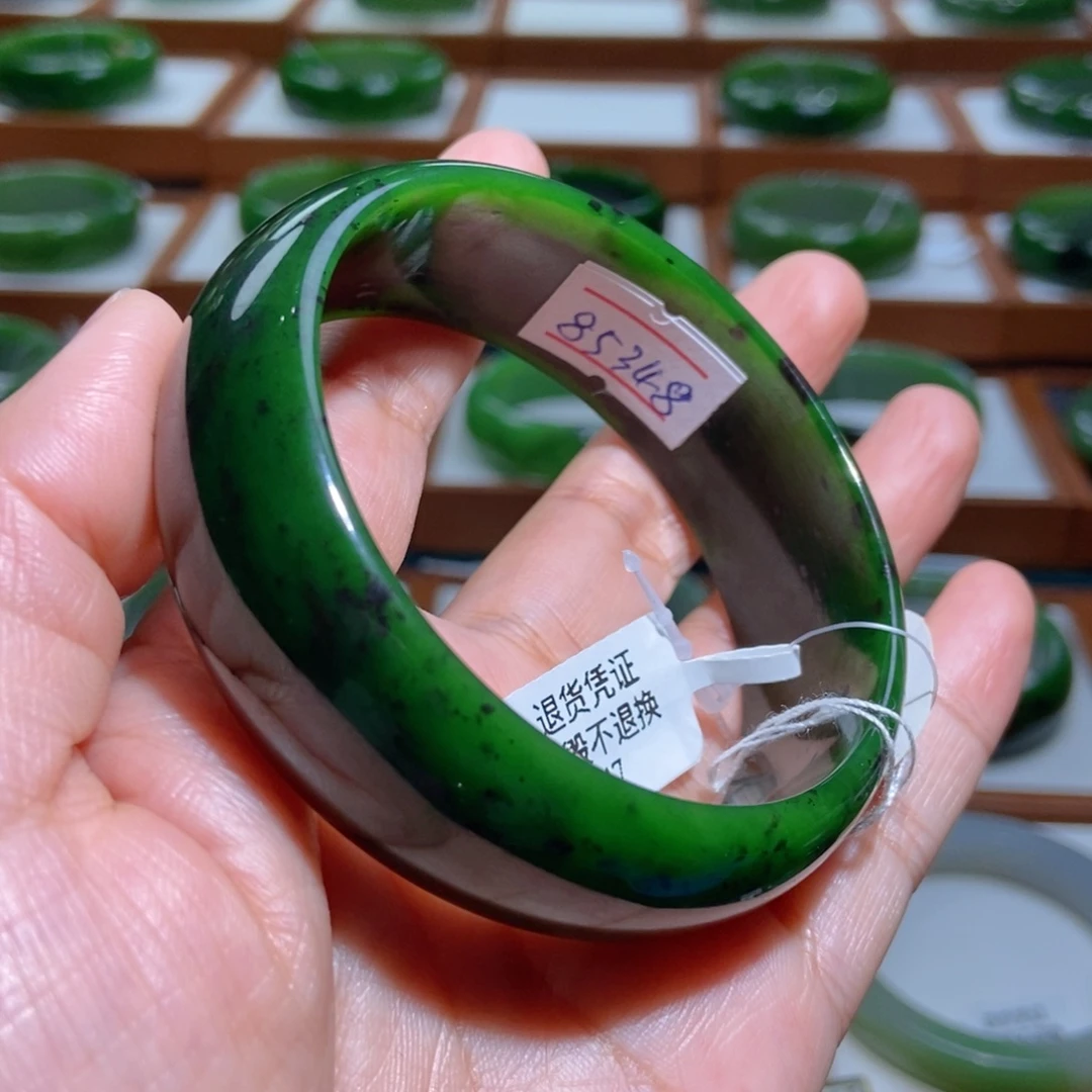 和田玉（碧玉）未镶嵌手镯辣菠菜绿5960