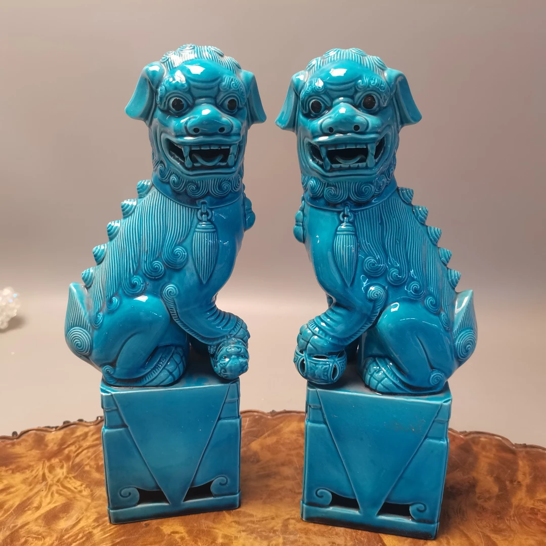 蜜安瓷蓝胶趾狮子一对