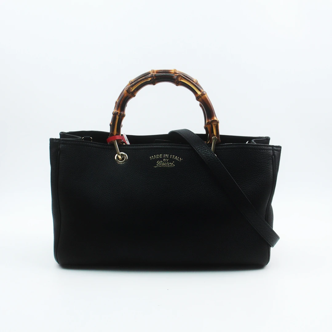95新 GUCCI/古驰 81266B 黑色竹节Bamboos Shopper手提单肩斜挎包