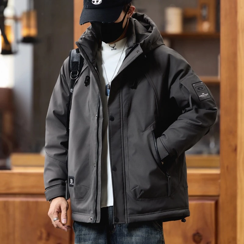 新款高端工装加厚羽绒服男士冬季2025休闲冲锋衣外套连帽防寒服男