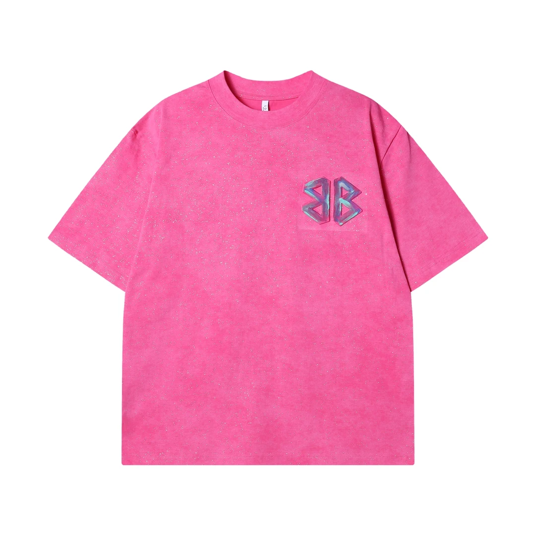 夏季高级感新款美式满天星立体彩绘字母圆领短袖T恤宽松潮流上衣