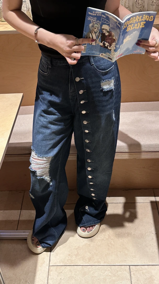 伊喜【蓝调垦丁】新款牛仔裤长裤夏秋季宽松显瘦休闲直筒时尚百搭