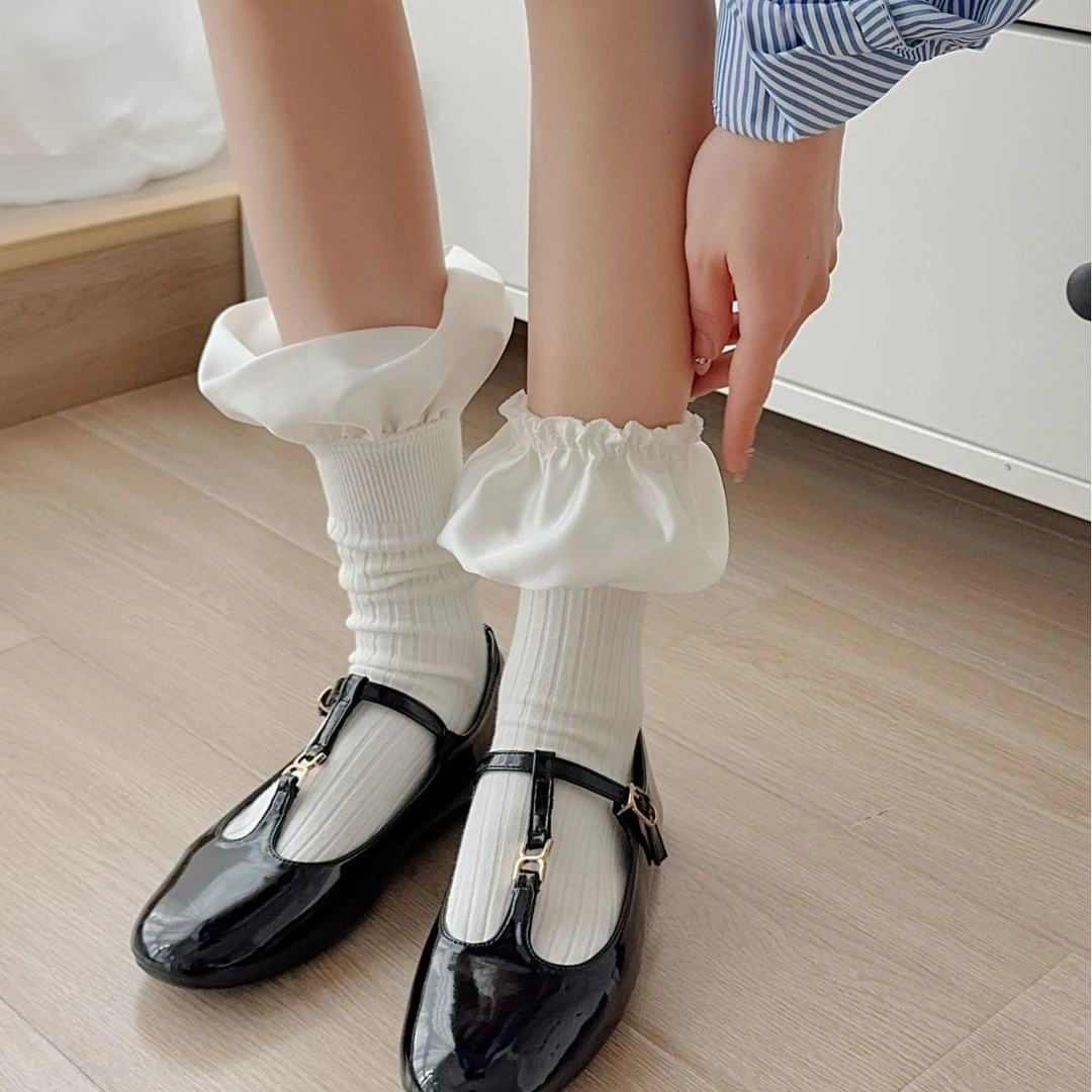 2514手缝立体旋转泡泡口褶皱荷花边长袜走秀款博主同款花苞袜子女