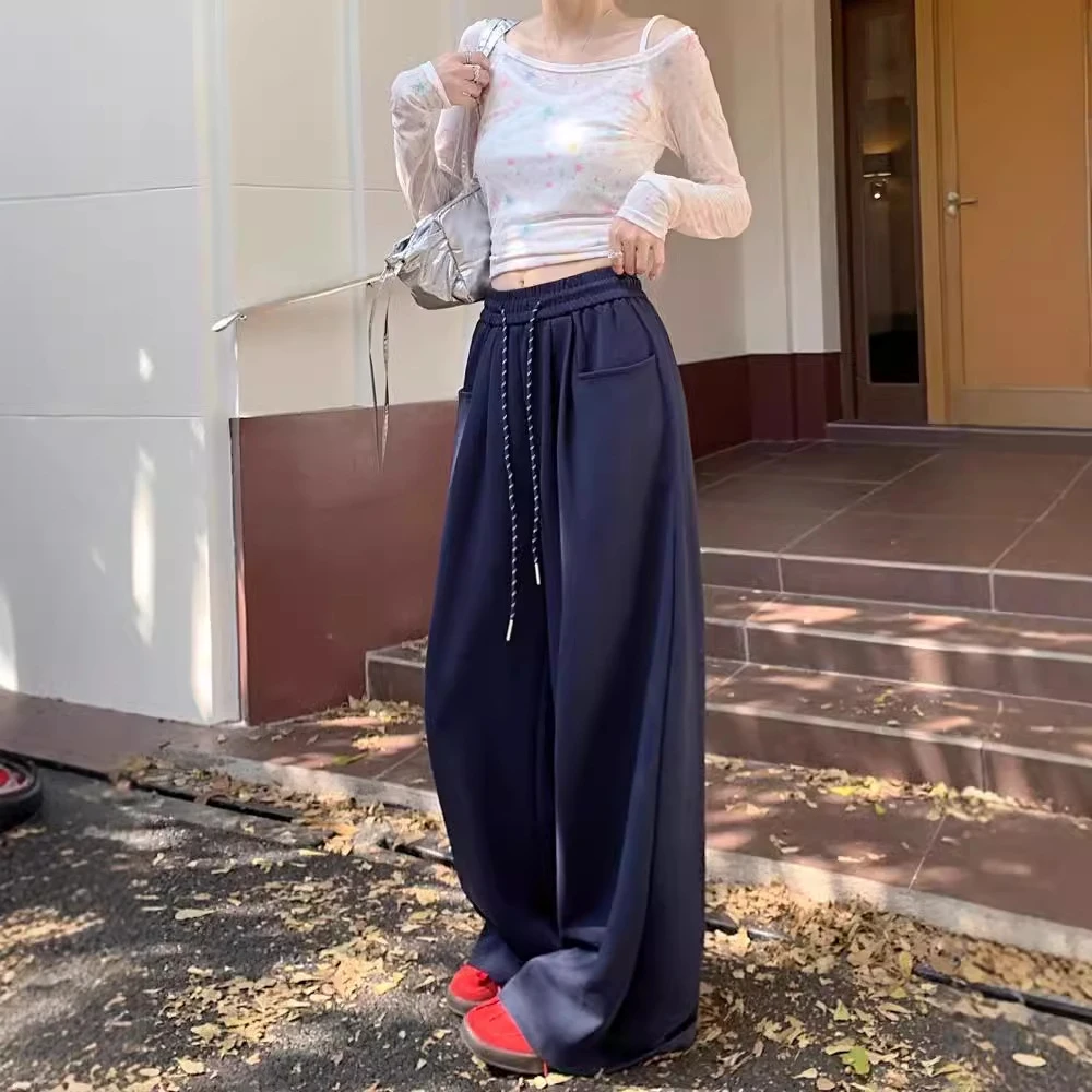 慵懒风阔腿裤女春秋新款高腰垂感直筒裤宽松显瘦拖地休闲裤子